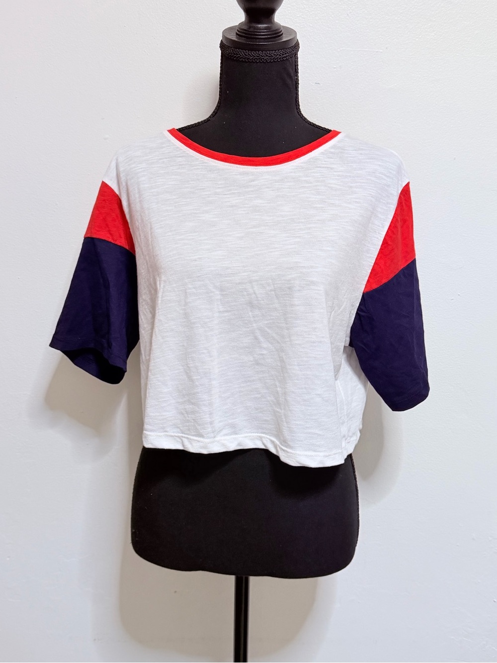 Nasty Gal Colorblock Cropped Tee - White, Red & Navy